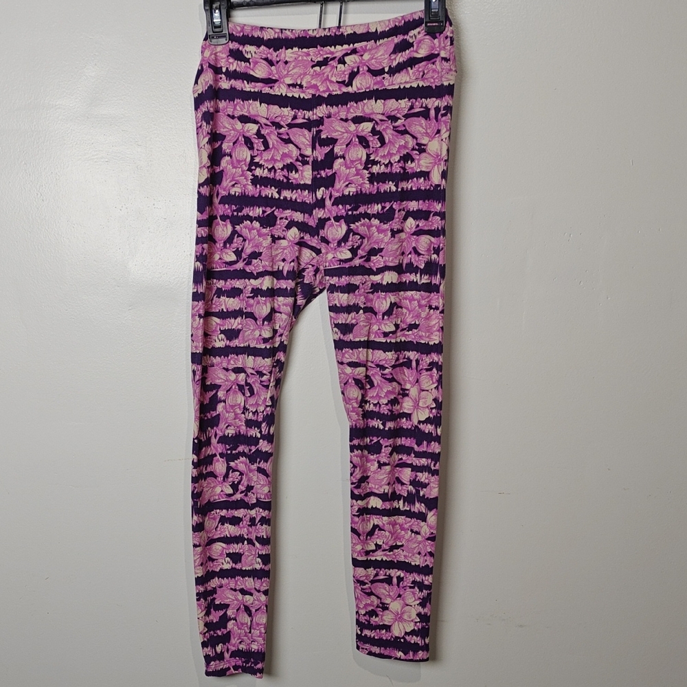 LuLaRoe Pink and Purple Floral Leggings